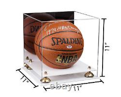 Acrylic Basketball Display Case with Mirror, Gold Risers & White Base (A001)