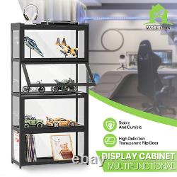 Acrylic Display Case Flip up Door 55 Wall Mounted Organizer Boxes Black, 4 Tiers