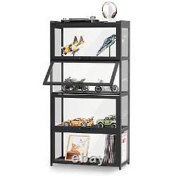 Acrylic Display Case Flip up Door 55 Wall Mounted Organizer Boxes Black, 4 Tiers