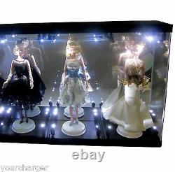 Acrylic Display Case LED Light Box for THREE Silkstone Barbie Fashion Model Doll