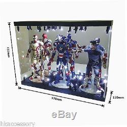 Acrylic Display Case Light Box for THREE 12 1/6 Scale Hot Toys Iron Man Figure