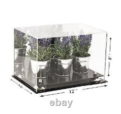 Acrylic Display Case Medium Rectangle Box withSilverRisers&Mirror12x8.25x8(A004)