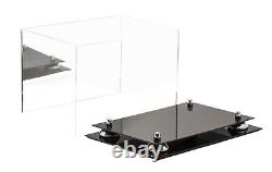 Acrylic Display Case Medium Rectangle Box withSilverRisers&Mirror12x8.25x8(A004)