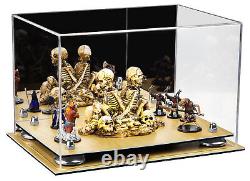 Acrylic Display Case-Rectangle Box with Mirror, Silver Risers & Wood Floor (A004)