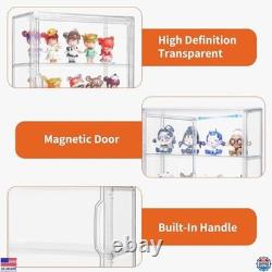 Acrylic Display Cases 4 Pack, 3 Layer Clear Showcase with Magnetic Door &