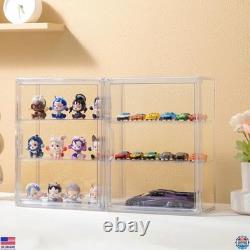 Acrylic Display Cases 4 Pack, 3 Layer Clear Showcase with Magnetic Door &