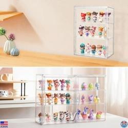 Acrylic Display Cases 4 Pack, 3 Layer Clear Showcase with Magnetic Door &