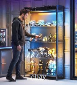 Action Figure Display Case 4 Tier LED Lighted Minifigures Glass Shelf Cabinet