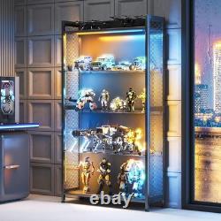 Action Figure Display Case 4 Tier LED Lighted Minifigures Glass Shelf Cabinet
