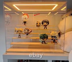 Action Figure Display Case 6 Tier Wood & 3000k LED Light Acrylic Minifigures Box