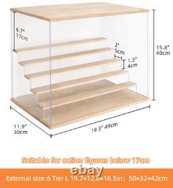 Action Figure Display Case 6 Tier Wood & 3000k LED Light Acrylic Minifigures Box