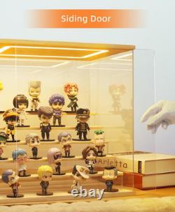 Action Figure Display Case 6 Tier Wood & 3000k LED Light Acrylic Minifigures Box
