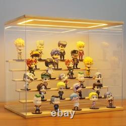 Action Figure Display Case 6 Tier Wood & LED Light Clear Acrylic Minifigures Box