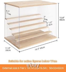 Action Figure Display Case 6 Tier Wood & LED Light Clear Acrylic Minifigures Box