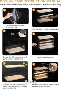 Action Figure Display Case 6 Tier Wood & LED Light Clear Acrylic Minifigures Box