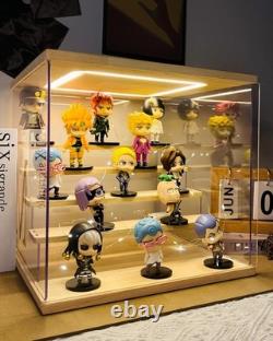 Action Figure Display Case 6 Tier Wood & LED Light Clear Acrylic Minifigures Box
