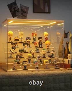 Action Figure Display Case 6 Tier Wood & LED Light Clear Acrylic Minifigures Box