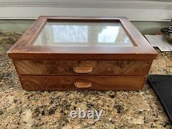 Agresti Italy Wooden Display Jewelry Box Glass Lid Drawers With Leather Pulls
