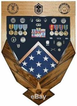 Air Force Logo Laser Top Walnut Military Award Shadow Box Medal Display Case