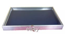 Aluminum Display Case Side Opening 34 x 22 x 3 Glass Top Showcase Show BLUE