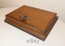 Antique 1800's Victorian carved wood cigar humidor velour lined display case box