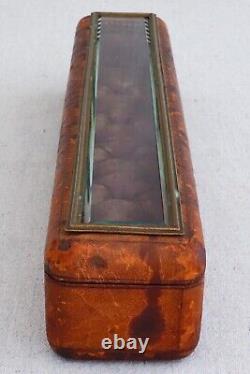 Antique 19th C French Leather Glass Jewelry Box Wizard Wand Display Case Casket