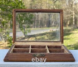 Antique Dovetailed Wood Glass Topped Display Box Salesman Case Watch Vitrine