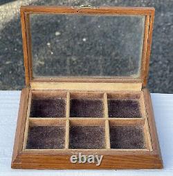 Antique Dovetailed Wood Glass Topped Display Box Salesman Case Watch Vitrine