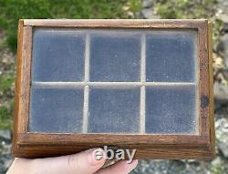 Antique Dovetailed Wood Glass Topped Display Box Salesman Case Watch Vitrine