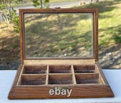 Antique Dovetailed Wood Glass Topped Display Box Salesman Case Watch Vitrine