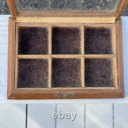 Antique Dovetailed Wood Glass Topped Display Box Salesman Case Watch Vitrine