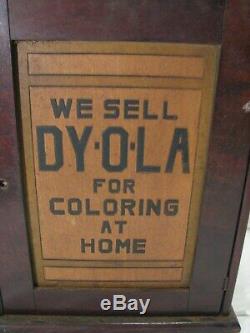 Antique Dyola Wooden Fabric Dye Store Display Cabinet Shadow Box Wood Case