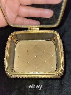 Antique Filigree Ormolu Jewelry Box Casket With Beveled Glass Display Case