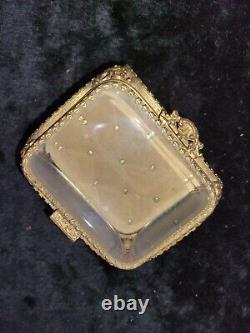 Antique Filigree Ormolu Jewelry Box Casket With Beveled Glass Display Case