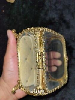 Antique Filigree Ormolu Jewelry Box Casket With Beveled Glass Display Case