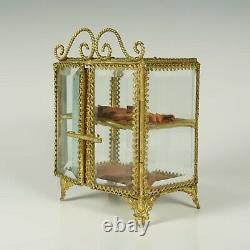 Antique French Beveled Glass Brass Jewelry Box Vitrine Display Case, Double Door