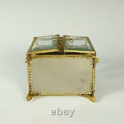 Antique French Beveled Glass Brass Jewelry Box Vitrine Display Case, Double Door