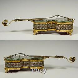 Antique French Beveled Glass Jewelry Box Violin Gilt Ormolu Display Vitrine Case