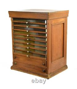 Antique General Store Spool Display Cabinet w Glass Front Drawers Jewelry Box