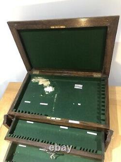 Antique Large Cutlery Canteen Box, 2 Drawers, Collectors Cabinet Display Case, Old