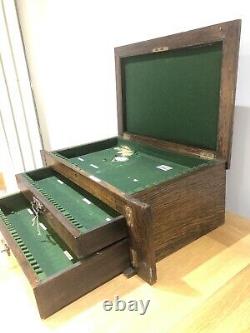 Antique Large Cutlery Canteen Box, 2 Drawers, Collectors Cabinet Display Case, Old