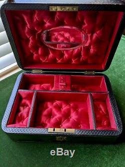 Antique Leather Tufted Silk Jewelry Box Display Case
