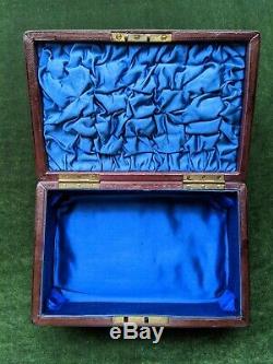 Antique Multi Ring Jewelry Box Display Case Blue Silk Velvet Leather