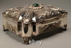 Antique Original Vintage 800 Sterling Silver Chalcedony Stone Floral Jewelry Box