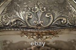 Antique Original Vintage 800 Sterling Silver Chalcedony Stone Floral Jewelry Box