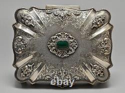 Antique Original Vintage 800 Sterling Silver Chalcedony Stone Floral Jewelry Box