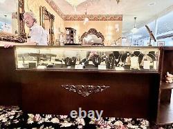 Antique Restored Jewelry Showcases Solid Mahogany With Wood Carved Fronts