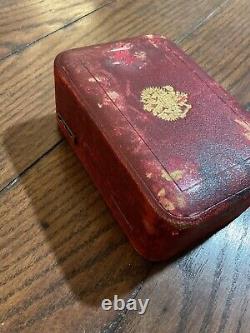 Antique Russian Imperial Display Case for Oval Presentation Box in Red Leather