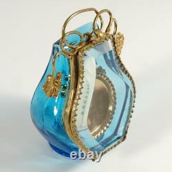 Antique Victorian Art Glass Pocket Watch Display Vitrine Box Beveled Door Ormolu