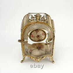 Antique Victorian Beveled Glass Ormolu Pocket Watch Holder Display Vitrine Box